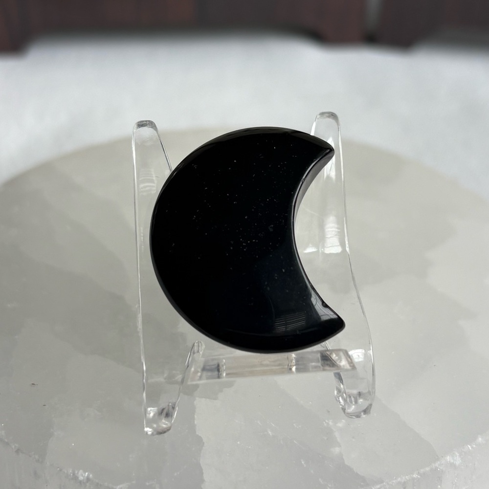 Black obsidian crystal moon carving